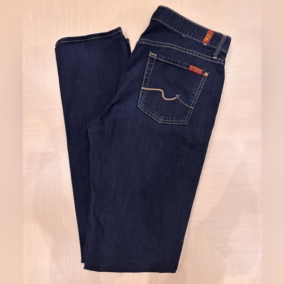 7 For All Mankind Dark Blue Jeans with Tan Stitching - Picture 2 of 7